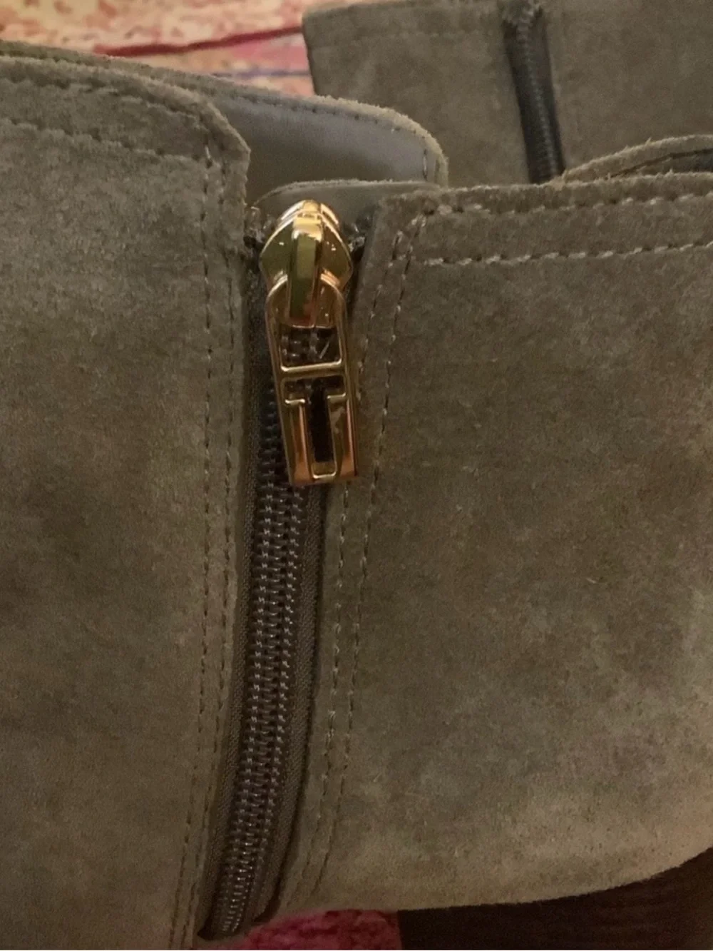 Tory Burch Sage Green Suede Ankle Booties with Gold Logo Accent